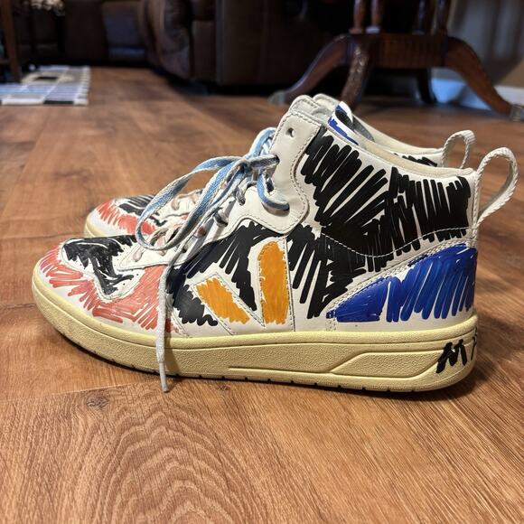 Marni Veja High Top Shoes V-15 Scribble Size 43 US 10 Sneakers Leather Graffiti - Picture 1 of 8